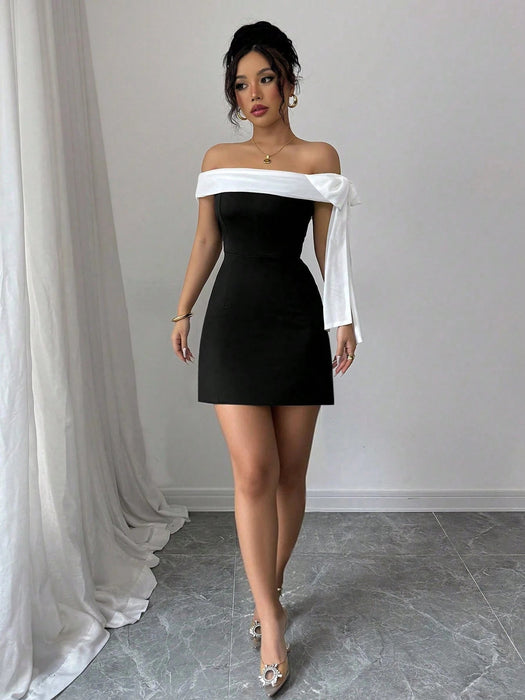 Shein Rafferiza Vestido ajustado de verano modesto con detalle de lazo en color contrastante - Quierox - Tienda Online