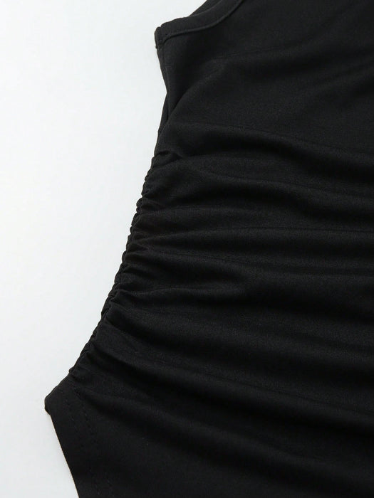SHEIN Raffinéa Camiseta sin mangas informal y moderna con detalles metálicos en la cintura y fruncido - Quierox - Tienda Online