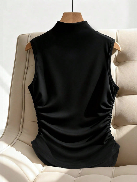SHEIN Raffinéa Camiseta sin mangas informal y moderna con detalles metálicos en la cintura y fruncido - Quierox - Tienda Online