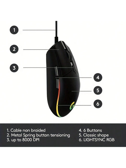 SHEIN Ratón para juegos con cable Logitech G102 Light Sync, iluminación RGB, para juegos - Quierox - Tienda Online
