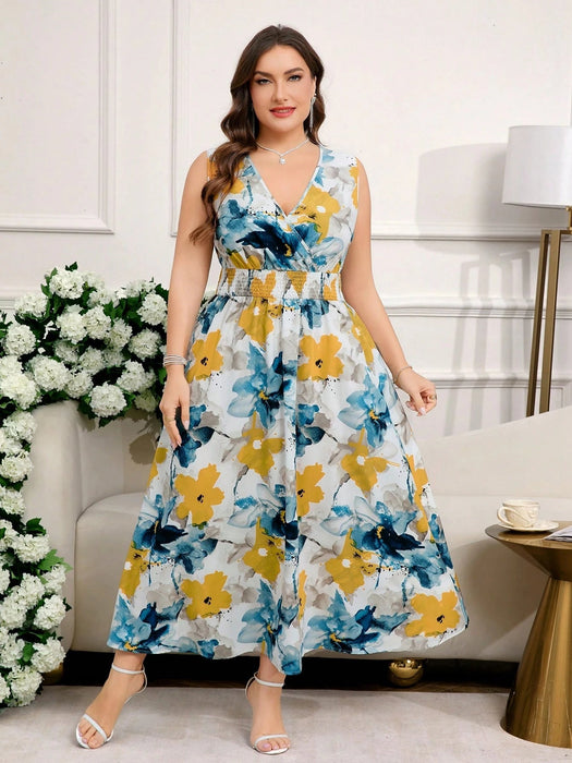 SHEIN Reflora Vestido de verano elegante sin mangas talla grande para mujer - Quierox - Tienda Online