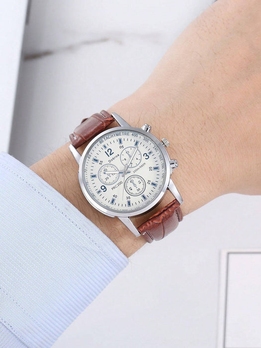 Shein Reloj con esfera redonda y correa de poliuretano PU marrón café con relieve de cocodrilo - Quierox - Tienda Online