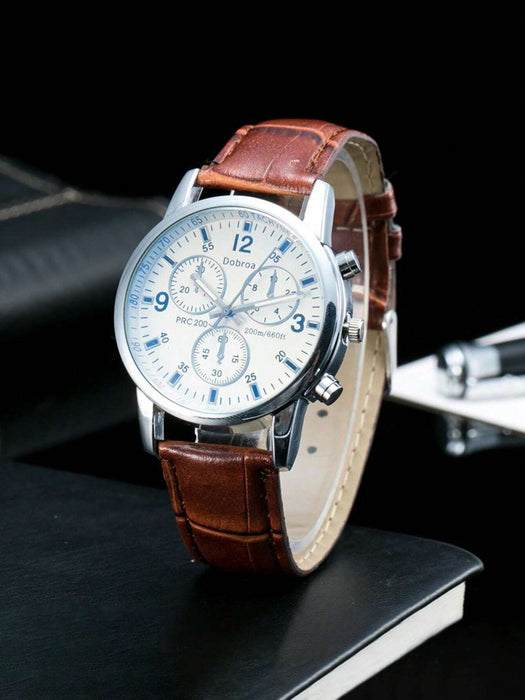 Shein Reloj con esfera redonda y correa de poliuretano PU marrón café con relieve de cocodrilo - Quierox - Tienda Online