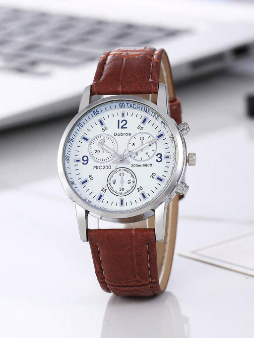 Shein Reloj con esfera redonda y correa de poliuretano PU marrón café con relieve de cocodrilo - Quierox - Tienda Online