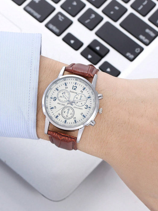 Shein Reloj con esfera redonda y correa de poliuretano PU marrón café con relieve de cocodrilo - Quierox - Tienda Online