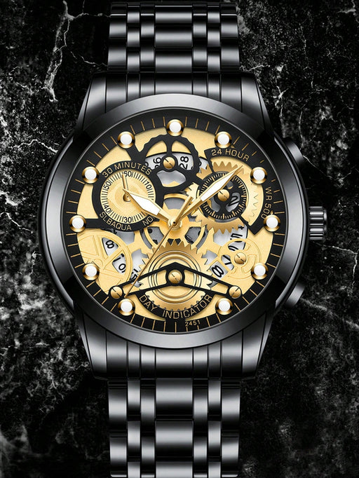 Shein Reloj de cuarzo automático para hombre, resistente al agua y