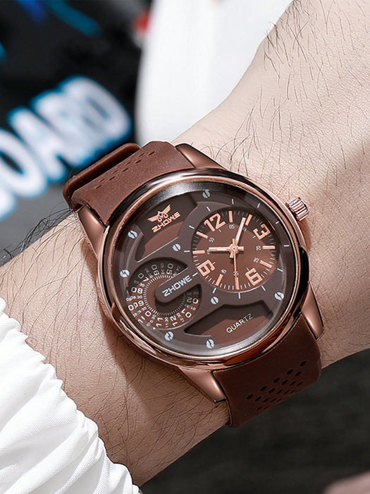 Shein Reloj de cuarzo con esfera redonda marrón, ideal para decorar el día a día. - Quierox - Tienda Online