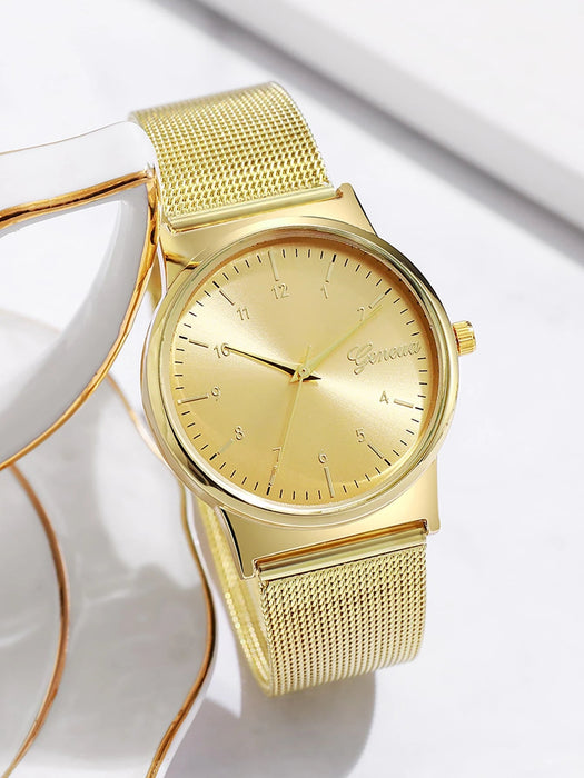 SHEIN Reloj de cuarzo con esfera redonda y correa de malla - Quierox - Tienda Online