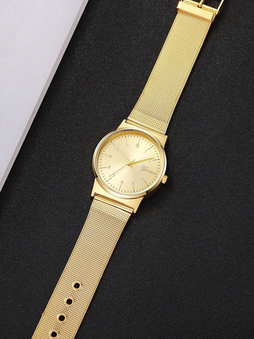 SHEIN Reloj de cuarzo con esfera redonda y correa de malla - Quierox - Tienda Online