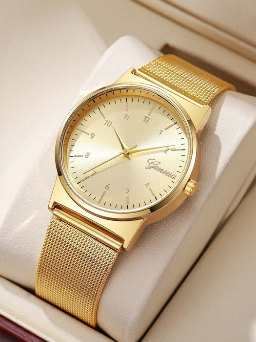 SHEIN Reloj de cuarzo con esfera redonda y correa de malla - Quierox - Tienda Online