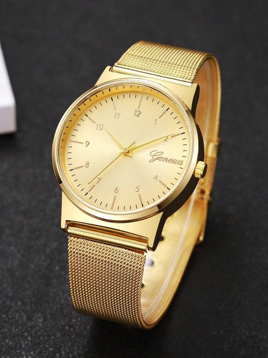 SHEIN Reloj de cuarzo con esfera redonda y correa de malla - Quierox - Tienda Online