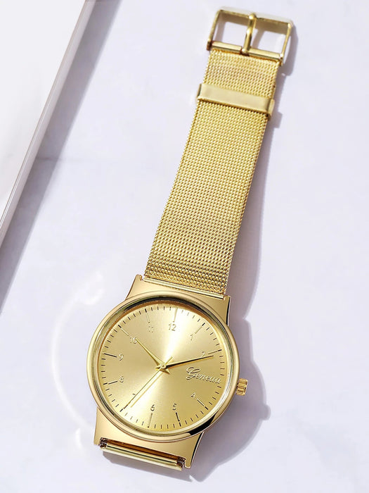 SHEIN Reloj de cuarzo con esfera redonda y correa de malla - Quierox - Tienda Online