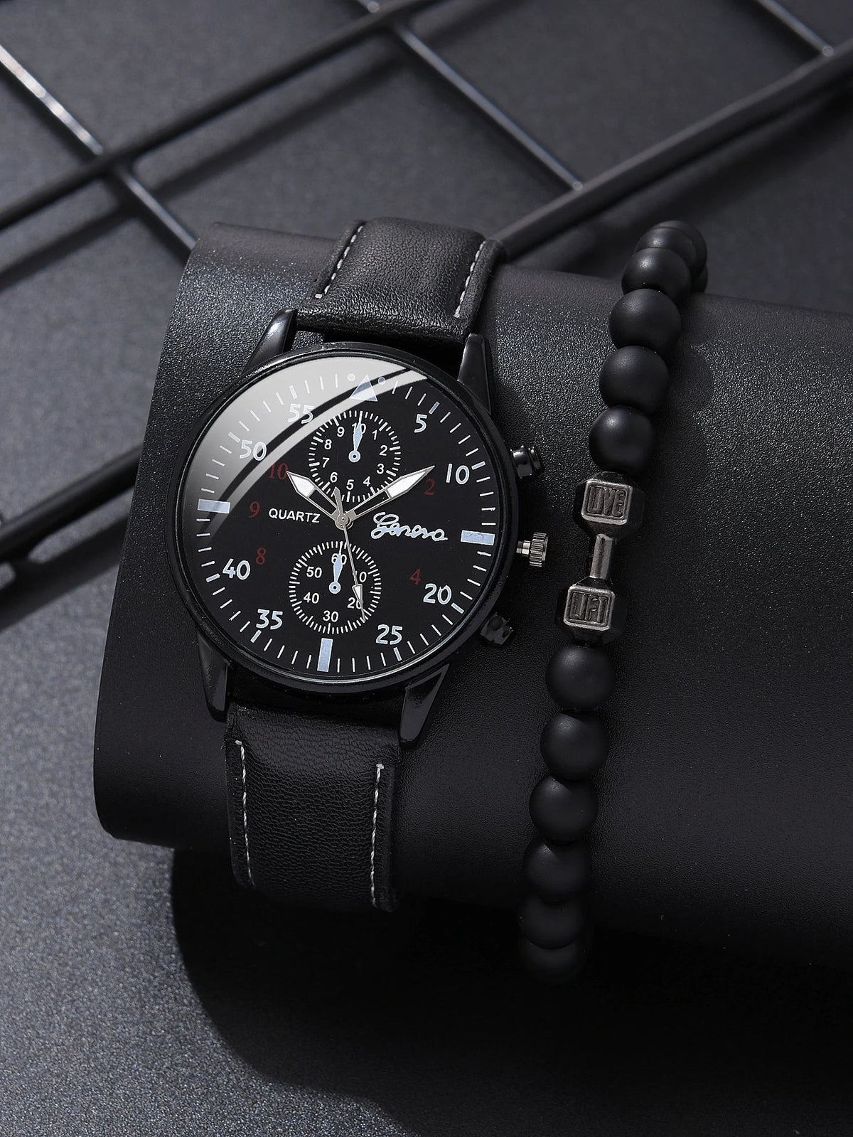 Shein Reloj de cuarzo de doble esfera para hombre y pulsera de