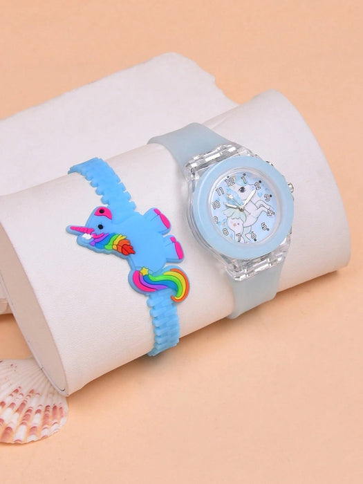 SHEIN Reloj de pulsera de cuarzo con unicornio y luz LED de silicona suave para niños - Quierox - Tienda Online