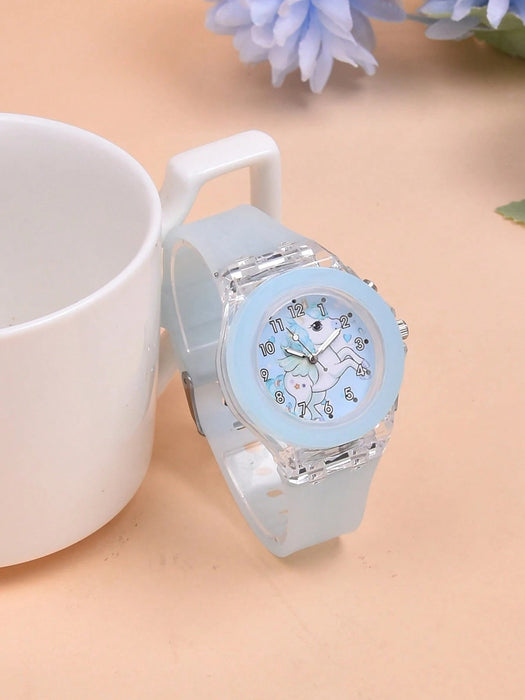 SHEIN Reloj de pulsera de cuarzo con unicornio y luz LED de silicona suave para niños - Quierox - Tienda Online