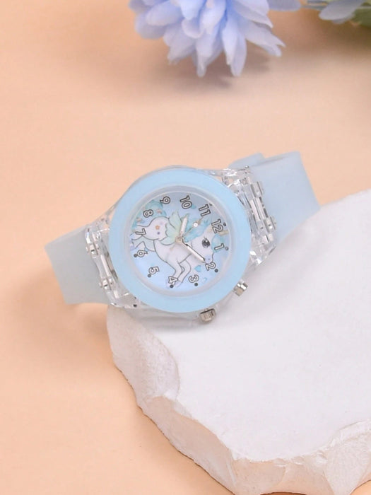 SHEIN Reloj de pulsera de cuarzo con unicornio y luz LED de silicona suave para niños - Quierox - Tienda Online