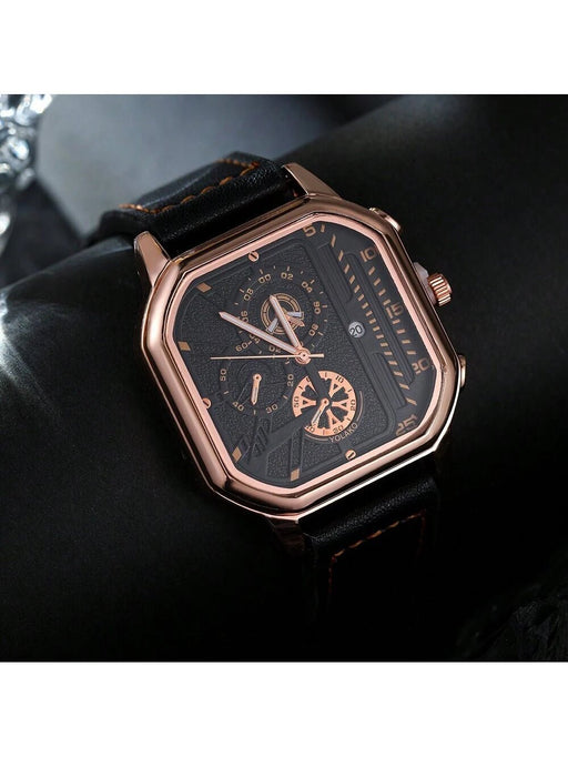 Shein Reloj deportivo vintage para hombre, fecha, cuero sintético, calendario, de cuarzo - Quierox - Tienda Online