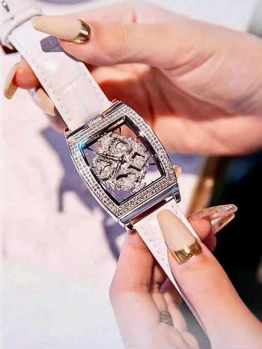 SHEIN Reloj elegante y moderno para mujer con forma de barril de vino,con detalles de diamantes de imitación. - Quierox - Tienda Online