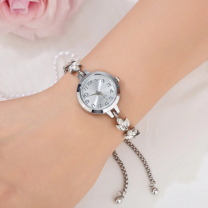 Shein Reloj pulsera de moda para mujeres con banda de cristal con forma de hoja - Quierox - Tienda Online