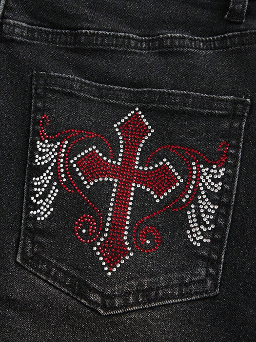 SHEIN ROMWE Grunge Punk Minifalda de mezclilla con bolsillos, diseño de cruz y alas - Quierox - Tienda Online