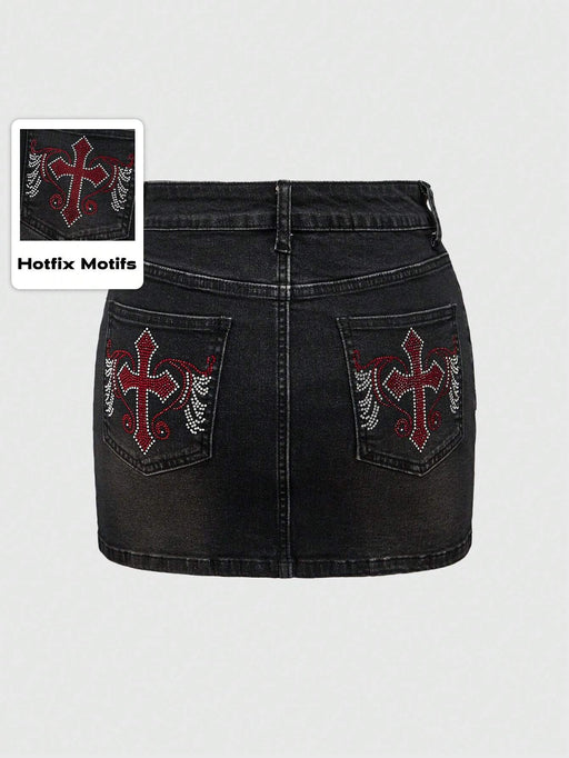 SHEIN ROMWE Grunge Punk Minifalda de mezclilla con bolsillos, diseño de cruz y alas - Quierox - Tienda Online