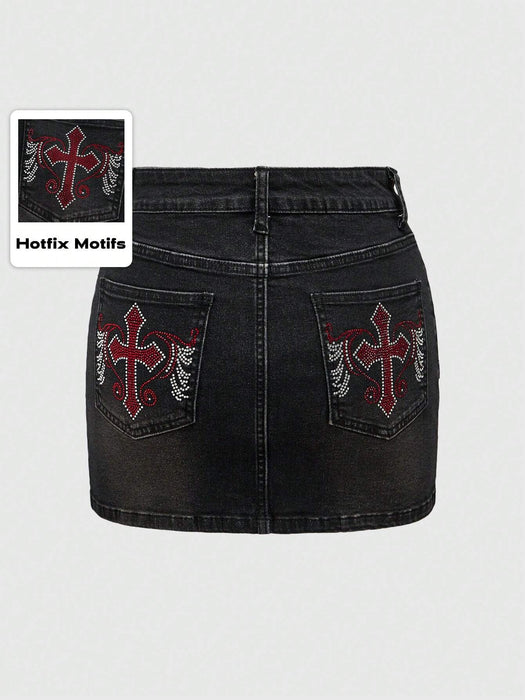 SHEIN ROMWE Grunge Punk Minifalda de mezclilla con bolsillos, diseño de cruz y alas - Quierox - Tienda Online