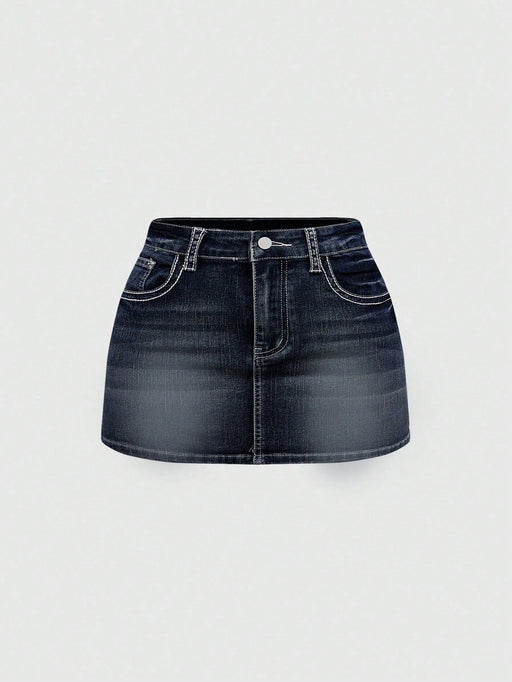 SHEIN ROMWE J-Fashion Minifalda vaquera de talle bajo con bordado de alas - Quierox - Tienda Online