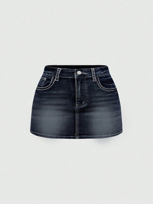 SHEIN ROMWE J-Fashion Minifalda vaquera de talle bajo con bordado de alas - Quierox - Tienda Online