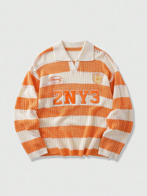 SHEIN ROMWE MEN Prep Jersey de hombre con rayas y bordado de letras - Quierox - Tienda Online