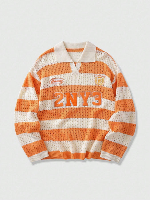 SHEIN ROMWE MEN Prep Jersey de hombre con rayas y bordado de letras - Quierox - Tienda Online
