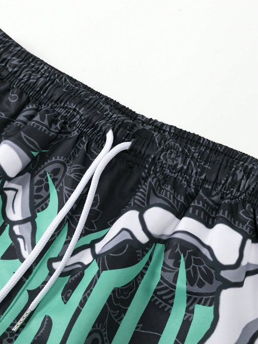 SHEIN ROMWE MEN Street Life Bermudas De Hombre Con Estampado De Calaveras Y Manos - Quierox - Tienda Online