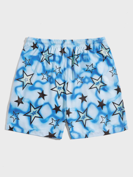 Shein ROMWE MEN Street Life Pantalones cortos con cordón en la cintura y estampado de estrellas tie - dye - Quierox - Tienda Online