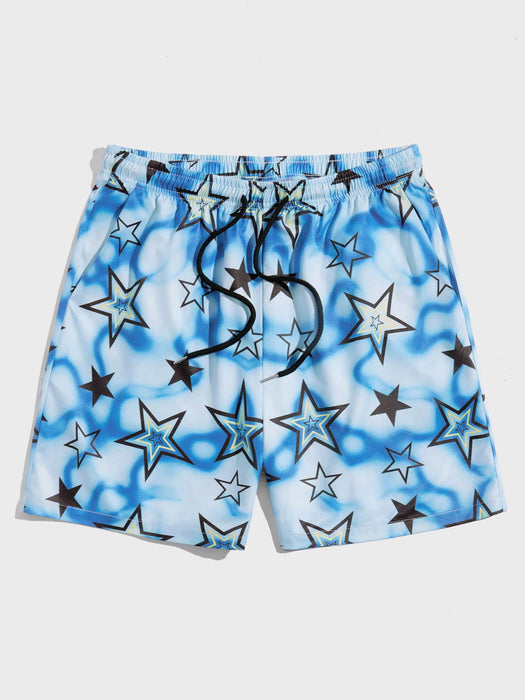 Shein ROMWE MEN Street Life Pantalones cortos con cordón en la cintura y estampado de estrellas tie - dye - Quierox - Tienda Online