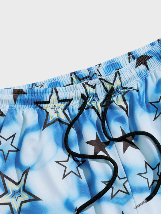 Shein ROMWE MEN Street Life Pantalones cortos con cordón en la cintura y estampado de estrellas tie - dye - Quierox - Tienda Online