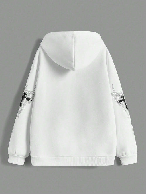SHEIN ROMWE Sudadera con capucha térmica de manga larga con cremallera y estampado de cruz - Quierox - Tienda Online