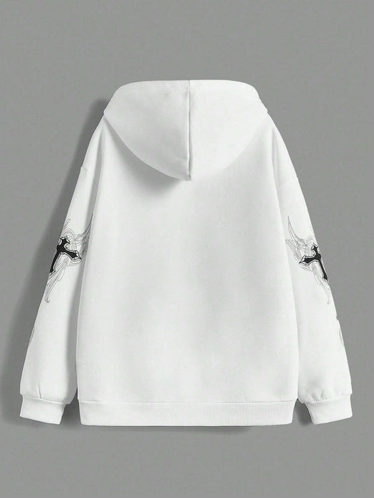 SHEIN ROMWE Sudadera con capucha térmica de manga larga con cremallera y estampado de cruz - Quierox - Tienda Online