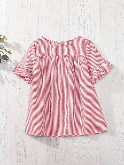 SHEIN Rusticease Blusa holgada de manga corta con volantes y estampado a cuadros para mujer, estilo campestre - Quierox - Tienda Online