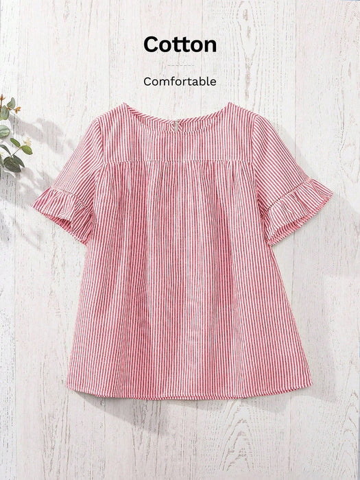 SHEIN Rusticease Blusa holgada de manga corta con volantes y estampado a cuadros para mujer, estilo campestre - Quierox - Tienda Online