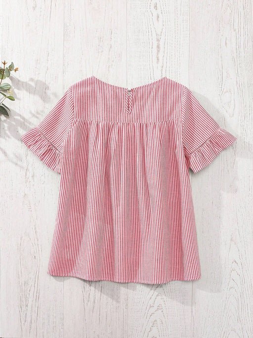 SHEIN Rusticease Blusa holgada de manga corta con volantes y estampado a cuadros para mujer, estilo campestre - Quierox - Tienda Online