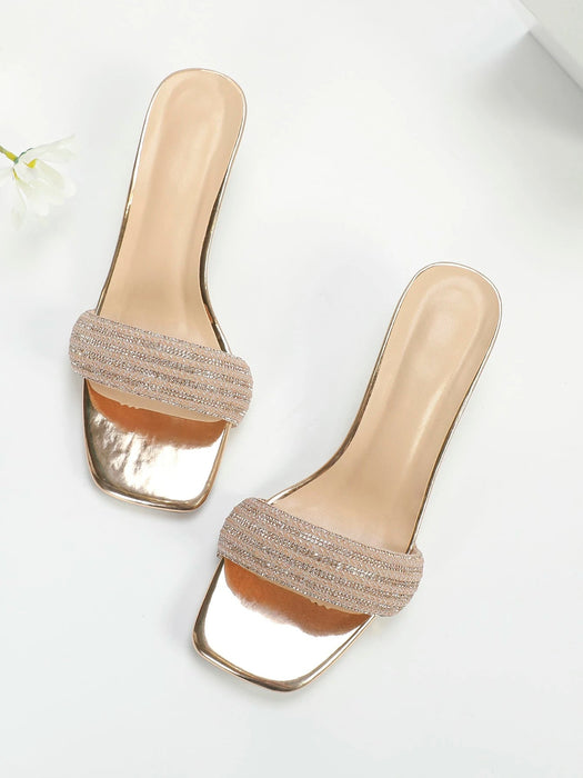 Shein Sandalias abiertas de tacón esculturales decoradas con rhinestones, sandalias mula glamorosas - Quierox - Tienda Online