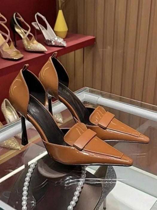 SHEIN Sandalias brillantes de tacón alto con aberturas laterales, para mujer - Quierox - Tienda Online