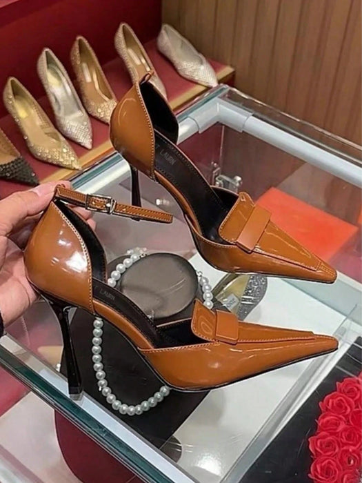 SHEIN Sandalias brillantes de tacón alto con aberturas laterales, para mujer - Quierox - Tienda Online