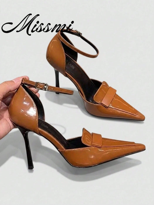 SHEIN Sandalias brillantes de tacón alto con aberturas laterales, para mujer - Quierox - Tienda Online