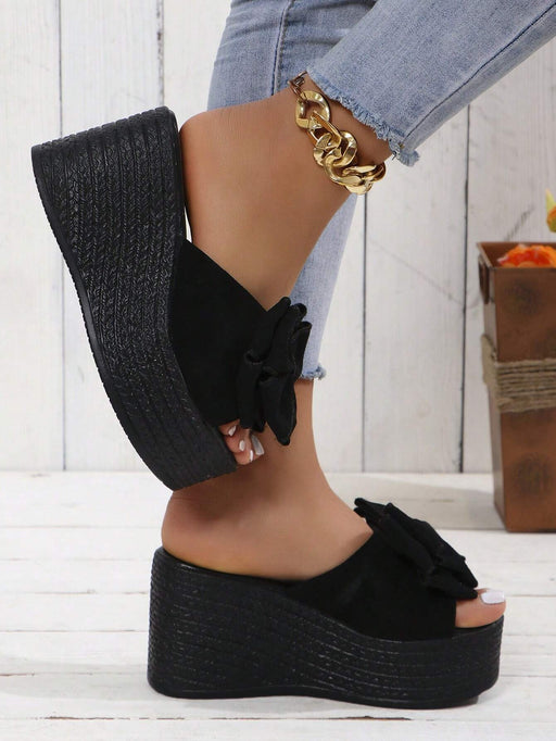 SHEIN Sandalias de plataforma impermeable alta con nudos de lazo y tacón de cuña gruesa - Quierox - Tienda Online