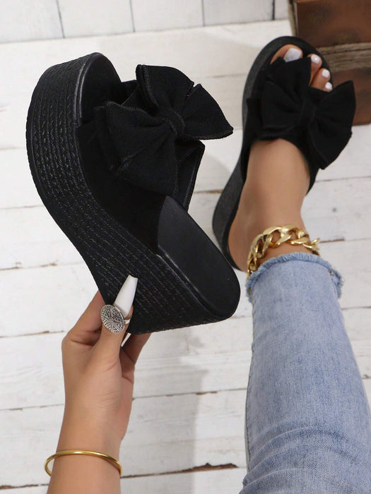 SHEIN Sandalias de plataforma impermeable alta con nudos de lazo y tacón de cuña gruesa - Quierox - Tienda Online