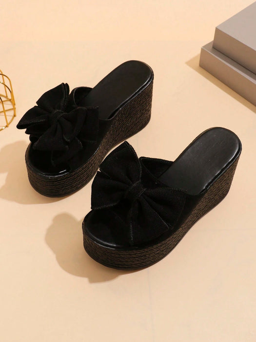 SHEIN Sandalias de plataforma impermeable alta con nudos de lazo y tacón de cuña gruesa - Quierox - Tienda Online