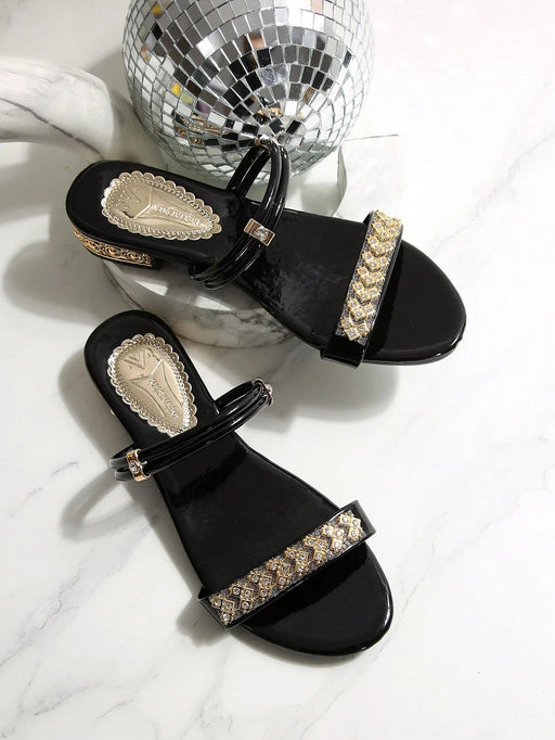 Shein Sandalias de punta redonda para mujer, nuevas sandalias de tacón grueso de moda, elegantes zapatillas planas - Quierox - Tienda Online