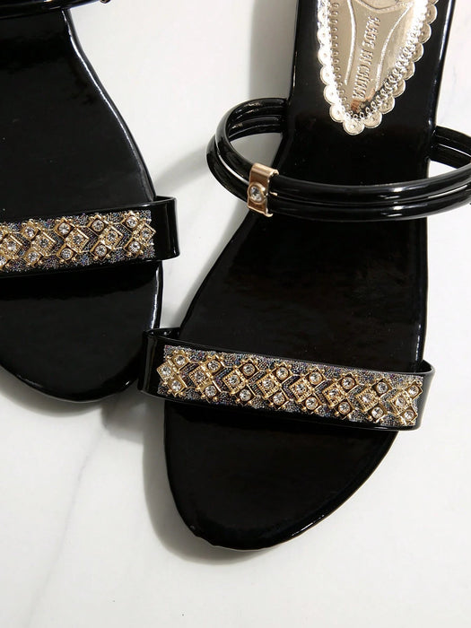 Shein Sandalias de punta redonda para mujer, nuevas sandalias de tacón grueso de moda, elegantes zapatillas planas - Quierox - Tienda Online