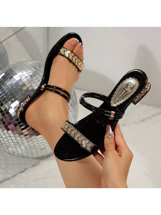 Shein Sandalias de punta redonda para mujer, nuevas sandalias de tacón grueso de moda, elegantes zapatillas planas - Quierox - Tienda Online