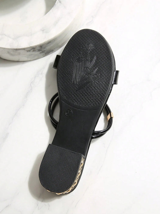 Shein Sandalias de punta redonda para mujer, nuevas sandalias de tacón grueso de moda, elegantes zapatillas planas - Quierox - Tienda Online